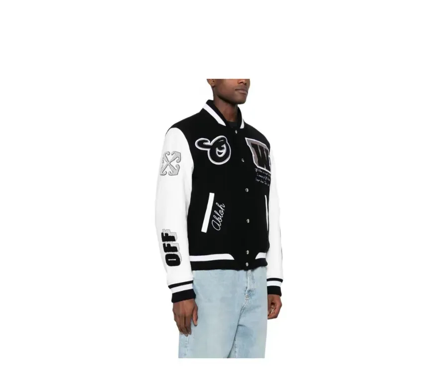 ♻️💯Reference model picture for the upper body❤️Top tested version off white Heavy embroidery patchwork leather high temperature hot crystal diamond baseball uniform male and female couple star same style (⚠ Original button molding and customization, patch embroidery and color matching) Original packaging and original label🔍 Full set of accessories customized, packaging elevators are purchased from the original factory, all hardware parts are molded and customized, and the fabric color components are restored one to one The fabric is made of 65% wool, 15% natural silk, 10% spandex and 10% velvet, mixed and custom-woven. The total weight is more than 900 grams! And the most important thing is its color fastness, it will never fade! -The embroidery uses an imported towel embroidery machine. Each pattern is first embroidered on the fabric, and then engraved with an infrared laser, and then fixed with a sewing machine. The whole garment is labeled in many places, one is flat embroidered, and the large pattern on the back is directly embroidered on it. This dress has 4 different embroidery techniques⚠ -The sleeves are all made of two-layer pebbled fabric, which is processed, shaped, colored, washed, and the texture retains the original grain structure! Thick, plump and round! -The processing technology is extremely complex, the cutting pieces are neatly aligned, and the entire garment has precise wiring density. Gender-neutral style. Loose fit, self-conscious quality control, details determine success or failure. Color: Black Size: S M L XL P: 680